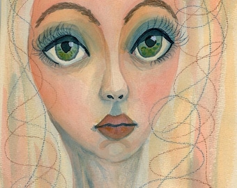 The Mind Begins to Bloom | Original Portrait Painting | Modern Watercolor Artwork  9x12
