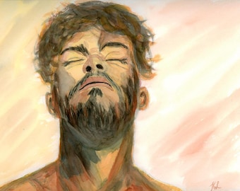 Emotional Male Original Watercolor Portrait, Contemporary Masculine Healing Art
