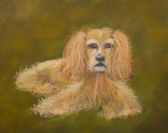 7x9.5 Cocker Spaniel signed original pastel one of a kind pet portrait hand painted Not a Print Lady dog painting caramel tan colored fur