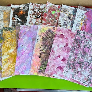 12 8.5x11 abstract hand painted papers and Gelli prints collage random colors large full size scrapbook, ephemera, all misc originals #303