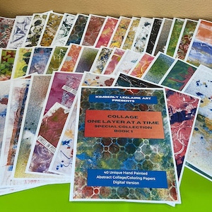 Colección especial de 40 diseños impresos con láser a color de 8,5 x 11 pulgadas, collage abstracto, papel, diario basura, pintado a mano, original, para hacer tarjetas de álbum de recortes