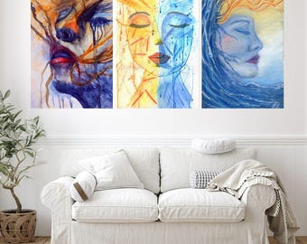 Custom 3 Panel Abstract Realism Portrait Art - Made to Order