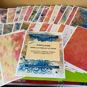 30 diseños impresos con láser a color de 8,5 x 11", libro 2, collage abstracto, papel, diario basura, pintado a mano, original, para hacer álbumes de recortes, tarjetas, efímeras