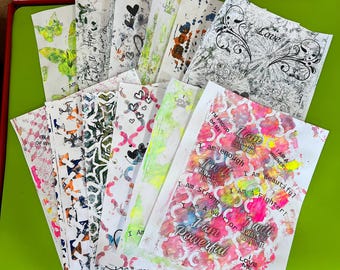 12 8.5x11 abstract hand painted card making junk journal textured papers collage Gelli large full size scrapbook ephemera originals #307