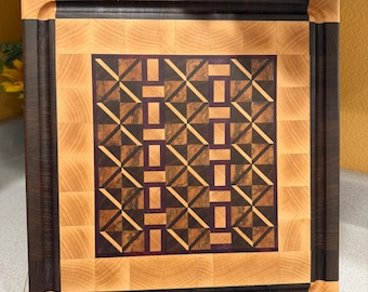 Handmade 3D End Grain Cutting Board: Multi Wood Intricate Center Butcher Block (15x14.5x1.13)