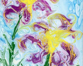 Tiny Garden of Joy – 4x6 Original Mini Painting – Colorful Floral Art – Small Canvas with Stand