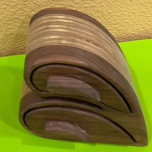 Scatola portaoggetti a forma di goccia in legno fatta a mano con 2 cassetti e 2 colori, scatola per gioielli con sega a nastro, scatola per orecchini, anelli o collane, legno scuro e chiaro