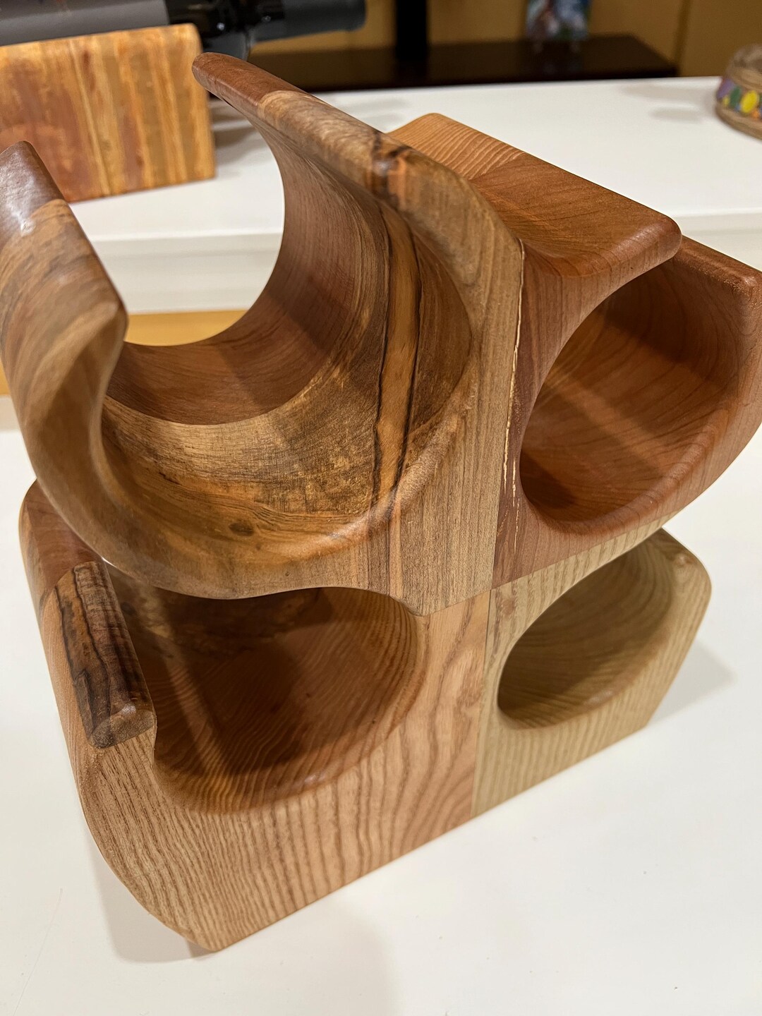 Solid Wood Wine Rack. Carved 4 Bottle Rack. 4 Wood Wine Holder. Curved ...