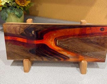 Handmade Artistic Charcuterie Resin River Board With Layered Canyon Inside (15 3/4x6x1 5/8)