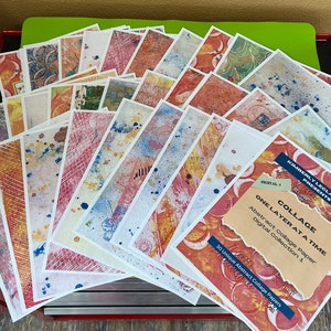 30 diseños impresos con láser a color de 8,5 x 11 pulgadas, libro 1, papeles de collage abstractos, diario basura, pintados a mano, originales, para hacer álbumes de recortes, tarjetas, efímeras