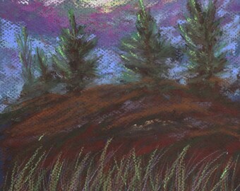 8x10 Mountain Ridge signed original pastel one of a kind landscape impressionistic hand painted with pine trees Not a Print tall painting