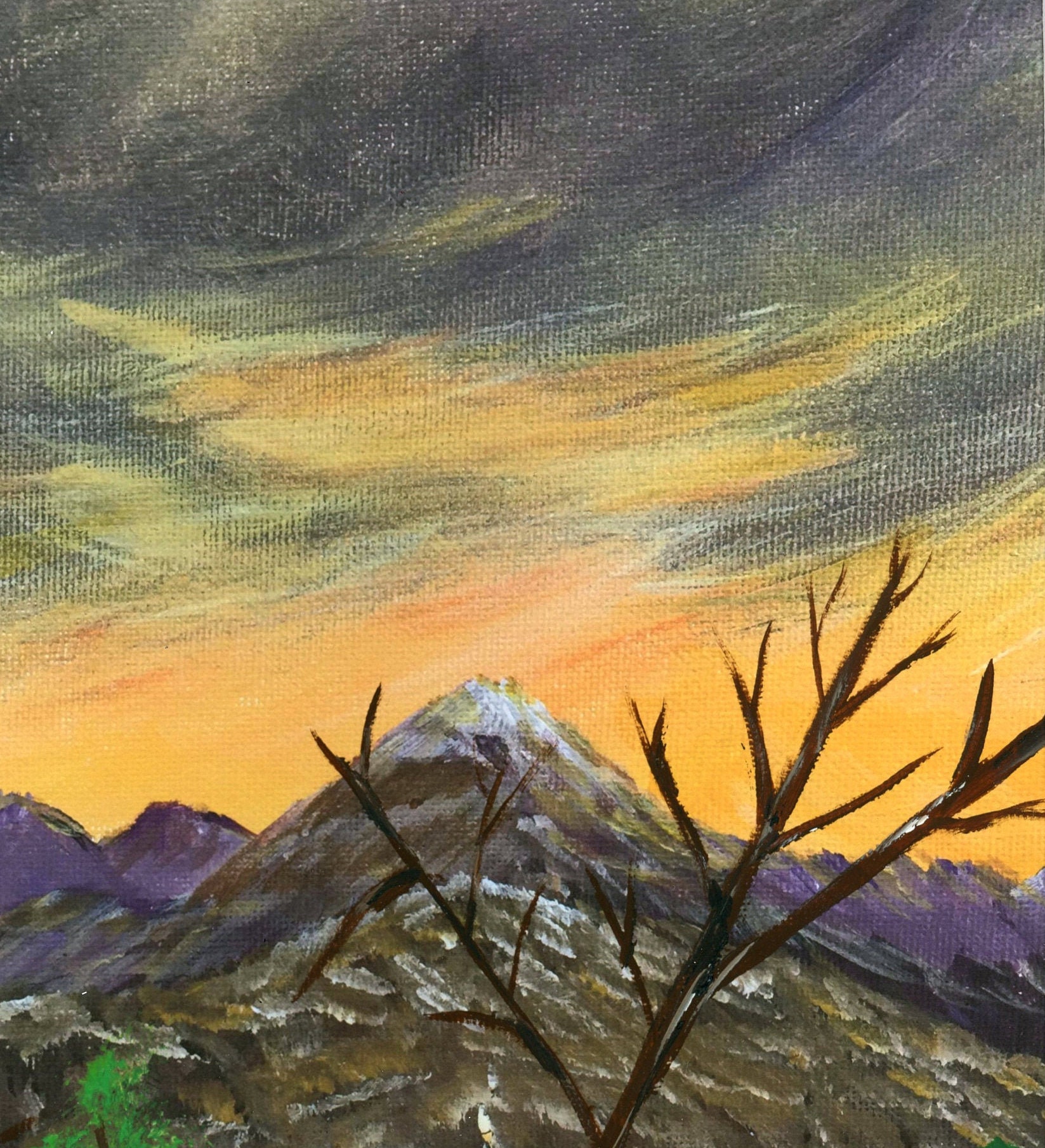 Acrylic Embellished Signed Print Original Painting Mountains Hand