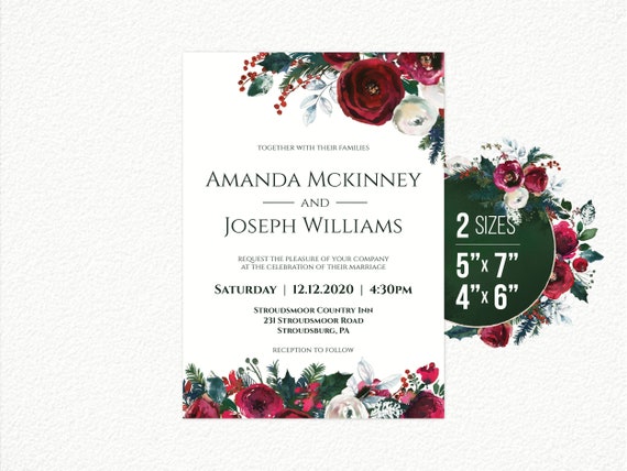 Printable Wedding Invitation Burgundy And Green Invitation Etsy