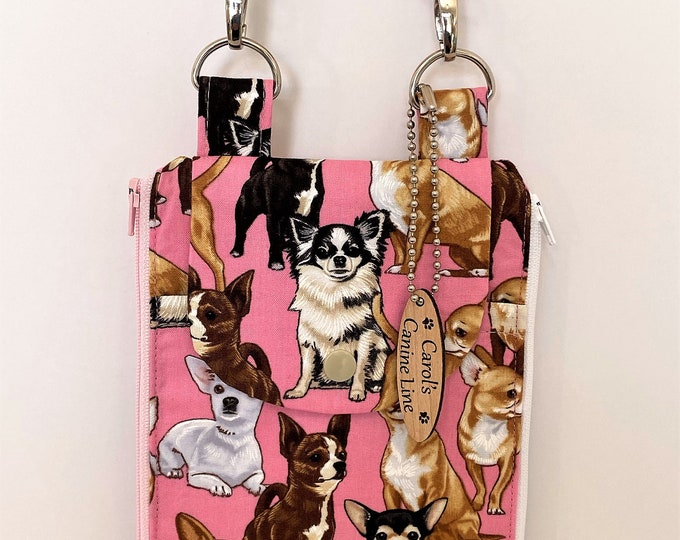 Chihuahuas on Pink Adjustable Removable Strap Cross Body Phone Bag Shoulder Phone Wallet Zippered Pockets Snap Flap Pocket