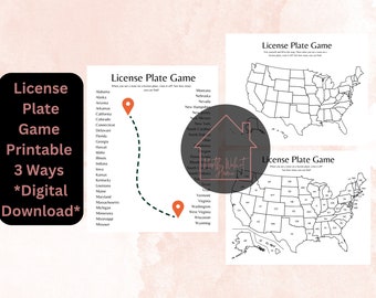 Juego de matrículas imprimible, juego de viaje por carretera, lista de verificación de matrículas, descarga digital
