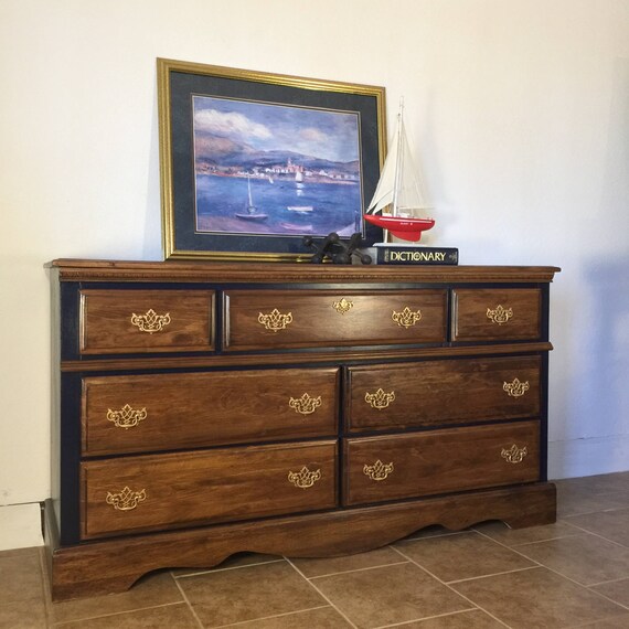 Buffet Dresser Entertainment Center Navy Blue Jenylind Vintage Etsy