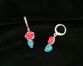 Turquoise Huggie Hoop Skull Earrings rainbow goth pink white rose howlite, day of the dead sugar skulls dia de los muertos tattoos TAACO