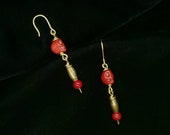 Red Skull Earrings red coral gold African brass, punk goth calaveras, day of the dead sugar skulls dia de los muertos jewelry TAACO
