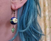 Flower Skull Earrings Ceramic flowers howlite blue green red yellow, day of the dead sugar skulls dia de los muertos jewelry TAACO