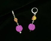 Rainbow Goth Skull Earrings pink yellow silver huggie hoops, day of the dead sugar skulls dia de los muertos jewelry, Free Shipping TAACO