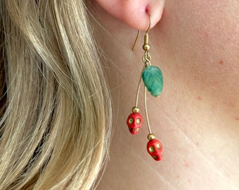 Cherry Skull Earrings / Halloween punk goth red tattoo jewelry gothic TAACO