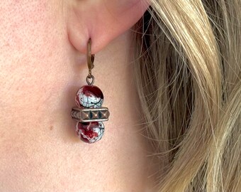 Blood Splatter Earrings / Halloween horror punk goth d&d jewelry red copper gothic TAACO