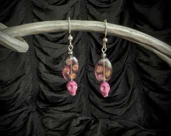 Purple Skull Earrings / Halloween punk goth victorian lavender rainbow jewelry gothic TAACO