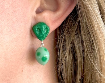 Alien egg sci-fi Earrings / UFO skull Halloween green outer space jewelry TAACO