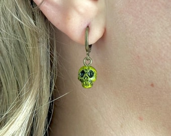 Zombie Skull Earrings / Halloween horror monster green jewelry  TAACO