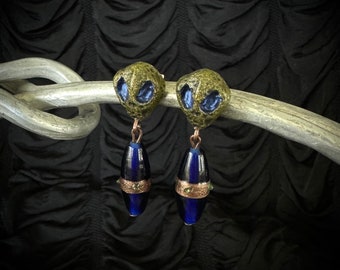 Alien sci-fi Earrings / UFO skull Halloween blue green space jewelry TAACO