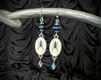 Spider Earrings / Halloween punk goth victorian black blue jewelry gothic TAACO