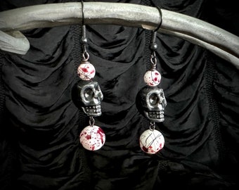 Bloody Skull Earrings / Halloween punk goth victorian black horror jewelry gothic TAACO