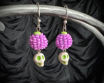 Skull Earrings / Halloween punk pastel goth colorful purple green jewelry gothic TAACO