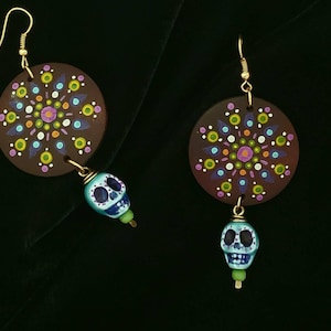 Rainbow skull earrings  |  hand painted