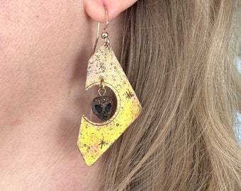 Alien sci-fi Earrings / UFO skull Halloween gold bronze celestial outer space jewelry TAACO