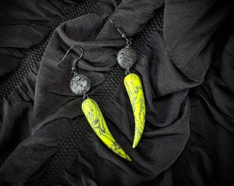 Lime Green Earrings / Halloween punk goth black lava beetlejuice spike tooth fang jewelry gothic TAACO