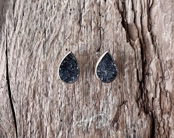 Interchangeable, Black druzy quartz teardrop studs.  Dangles sold separately.