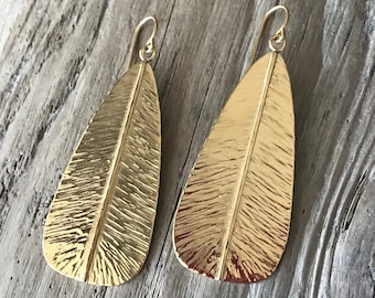 Large feather earrings, available in 4 finishes