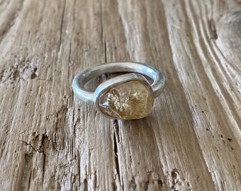 Raw citrine ring with hammered band