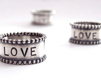 Oxidized silver LOVE ring