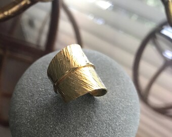 Large Feather wrap ring ,14k gold plated sterling