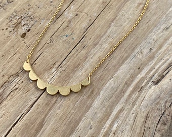 Made to order scalloped bar necklace, handmade. Available in sterling silver and 14k gold plated.