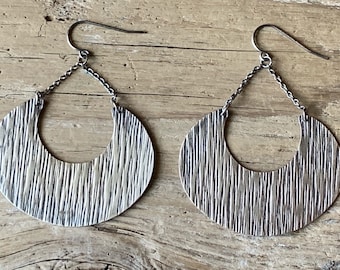 Oxidized silver textured crescent earrings