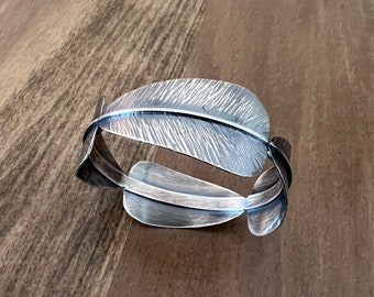 Feather bangle in oxidized silver