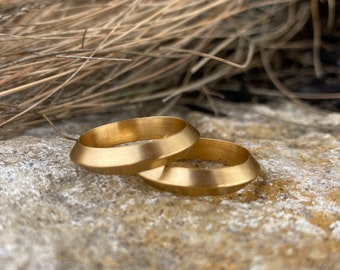 Triangle bands in 14k gold plated sterling and in sterling silver, sold individually.