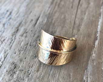 14K gold plated sterling Feather Wrap Ring, small size