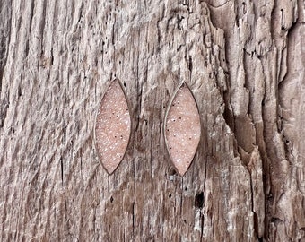 Interchangeable, Peach druzy quartz studs. Dangles sold separately.