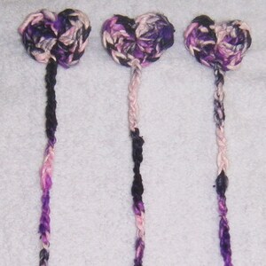 set of 3 handmade crochet silk multi-colored purple heart bookmarks - READY TO SHIP