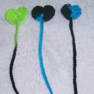 set of 3 handmade crochet acrylic black neon blue & green heart bookmarks - READY TO SHIP