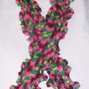 handmade crochet neon multi-colored black, pink, fuschia, maroon green, yellow, & blue ruffled scarf - READY TO SHIP
